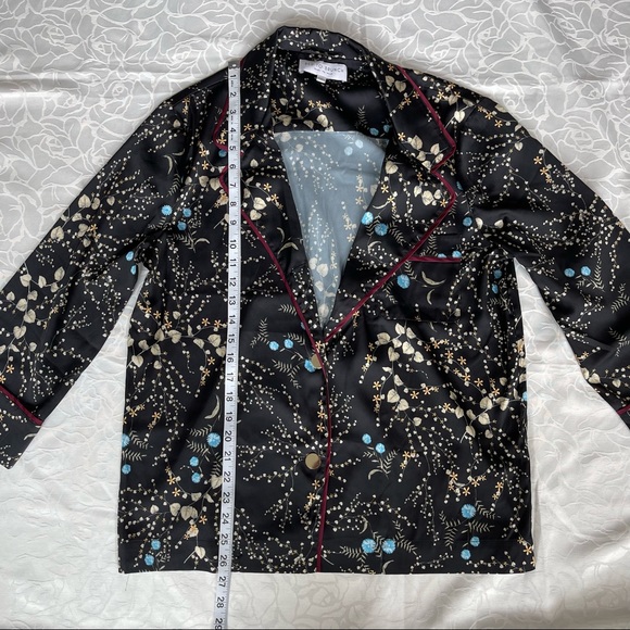 Bed to Brunch Botanical Floral Print Pajama Loungewear Notch Collar Button Shirt - Picture 11 of 13